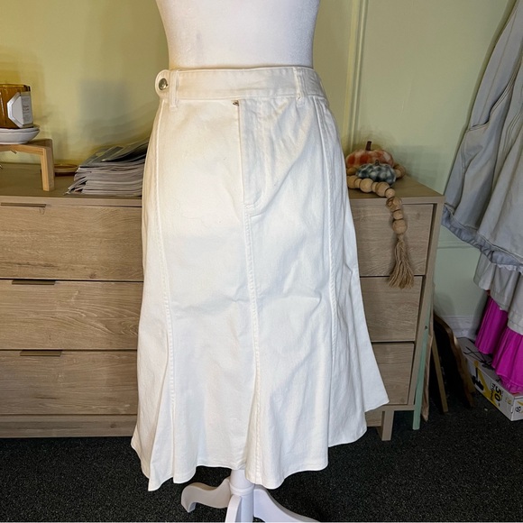 RALPH LAUREN White Jean Denim A-Line Circle Flare Knee-Length Cotton Skirt M-L - Picture 3 of 16